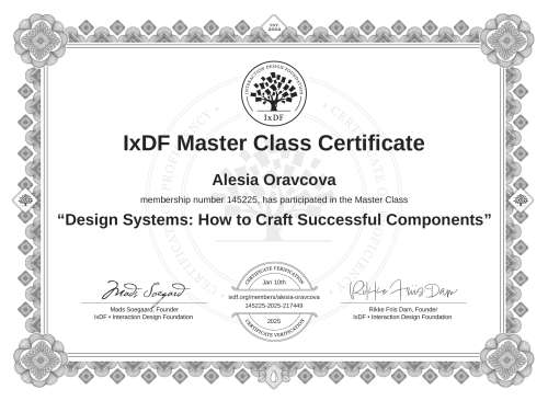 Design Systems: How to Craft Successful Components certificate