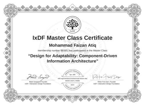 Design for Adaptability: Component-Driven Information Architecture certificate