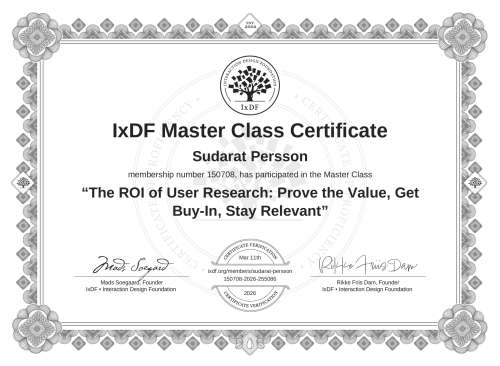 The ROI of User Research: Prove the Value, Get Buy-In, Stay Relevant certificate