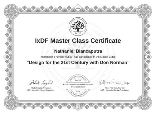 Design for the 21st Century with Don Norman certificate
