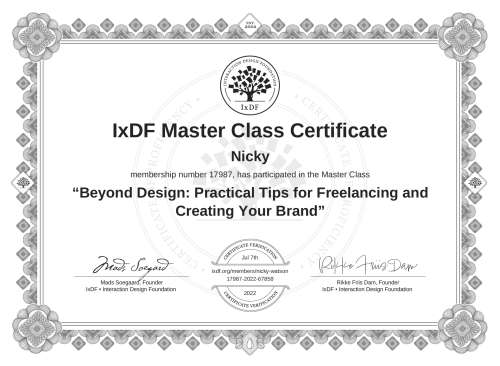 Beyond Design: Practical Tips for Freelancing and Creating Your Brand certificate