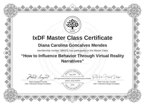 How to Influence Behavior Through Virtual Reality Narratives certificate