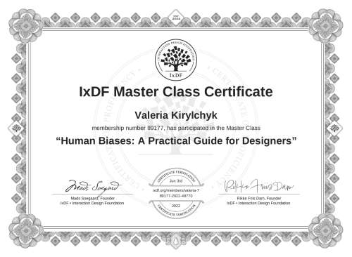 Human Biases: A Practical Guide for Designers certificate