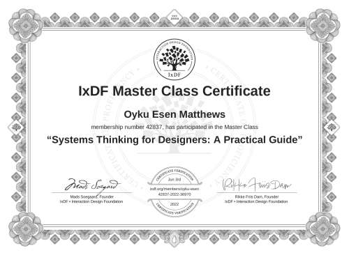 Systems Thinking for Designers: A Practical Guide certificate