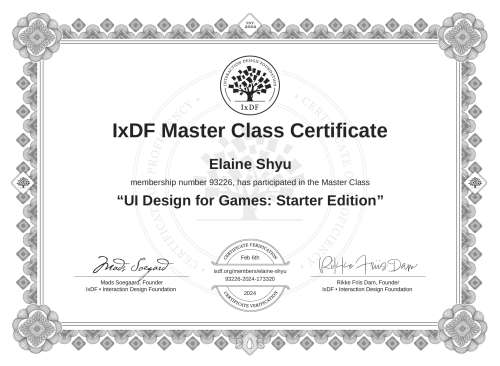UI Design for Games: Starter Edition certificate