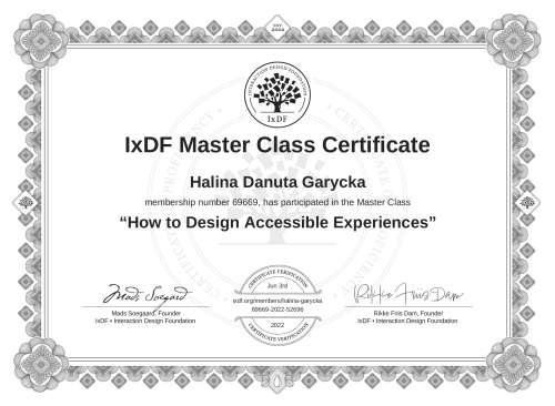 How to Design Accessible Experiences certificate