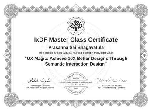 UX Magic: Achieve 10X Better Designs Through Semantic Interaction Design certificate