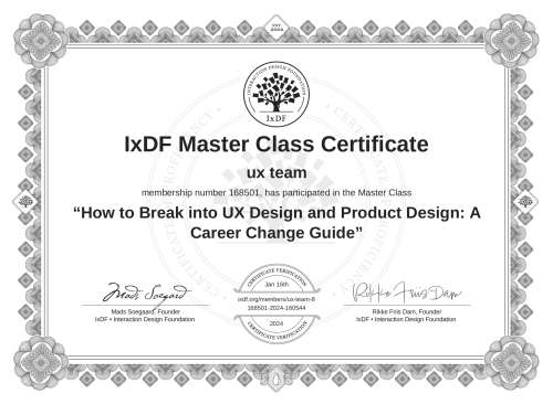 How to Break into UX Design and Product Design: A Career Change Guide certificate