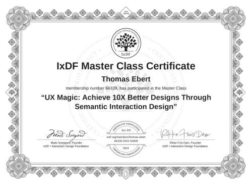 UX Magic: Achieve 10X Better Designs Through Semantic Interaction Design certificate