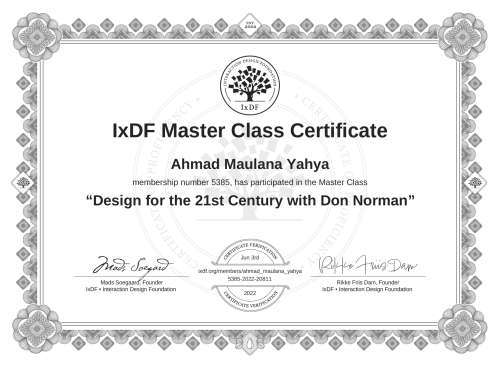 Design for the 21st Century with Don Norman certificate
