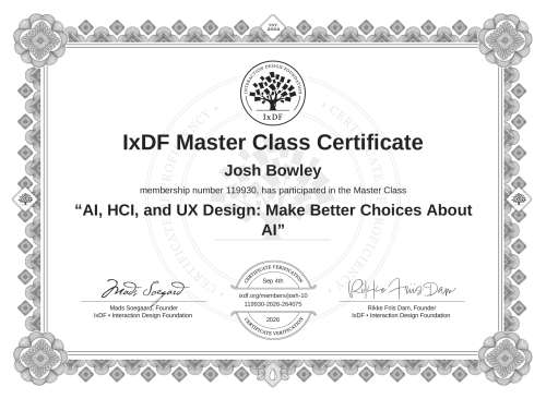 AI, HCI, and UX Design: Make Better Choices About AI certificate
