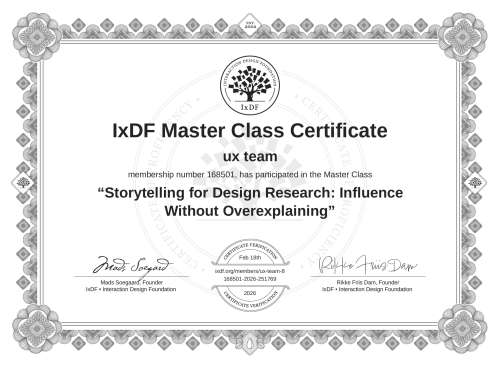 Storytelling for Design Research: Influence Without Overexplaining certificate