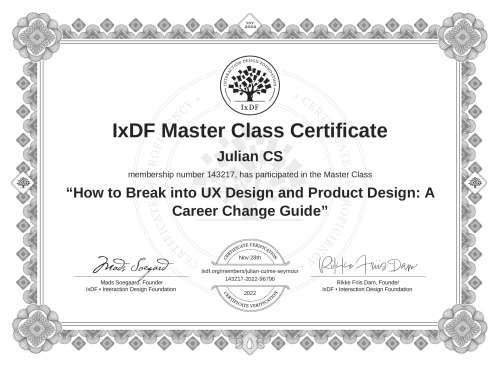 How to Break into UX Design and Product Design: A Career Change Guide certificate