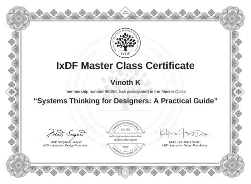Systems Thinking for Designers: A Practical Guide certificate
