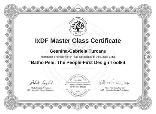 Batho Pele: The People-First Design Toolkit certificate