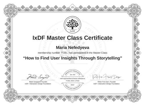 How to Find User Insights Through Storytelling certificate