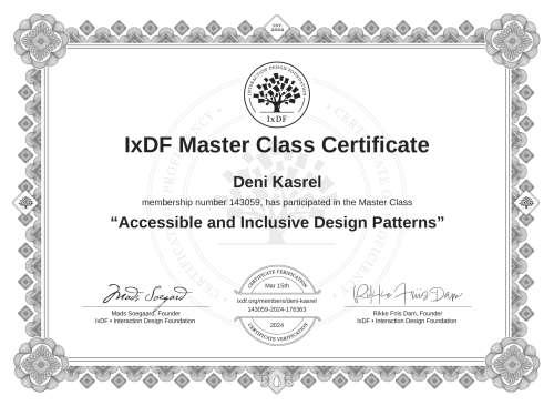 Accessible and Inclusive Design Patterns certificate