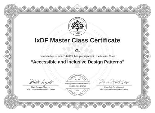 Accessible and Inclusive Design Patterns certificate