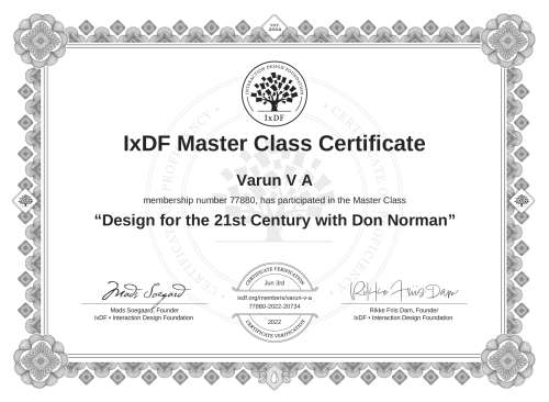 Design for the 21st Century with Don Norman certificate