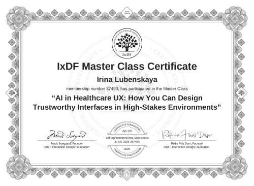 AI in Healthcare UX: How You Can Design Trustworthy Interfaces in High-Stakes Environments certificate