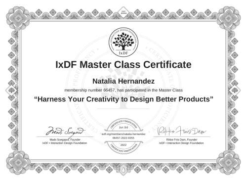 Harness Your Creativity to Design Better Products certificate