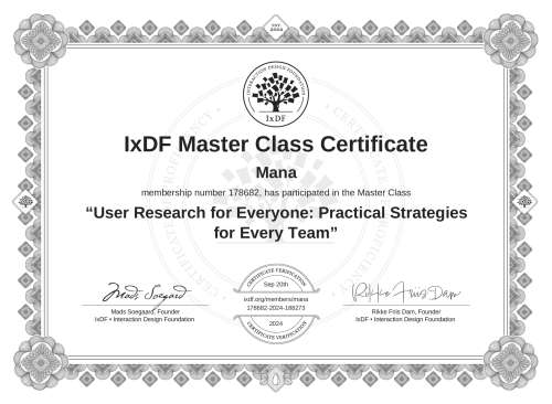 User Research for Everyone: Practical Strategies for Every Team certificate