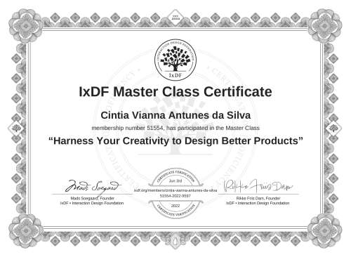 Harness Your Creativity to Design Better Products certificate