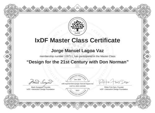 Design for the 21st Century with Don Norman certificate