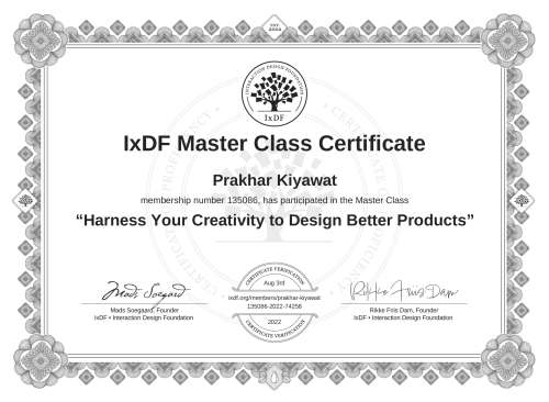 Harness Your Creativity to Design Better Products certificate