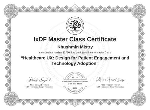 Healthcare UX: Design for Patient Engagement and Technology Adoption certificate
