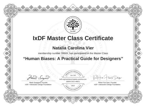 Human Biases: A Practical Guide for Designers certificate