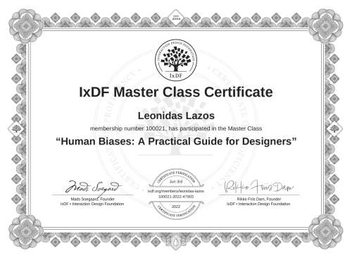 Human Biases: A Practical Guide for Designers certificate