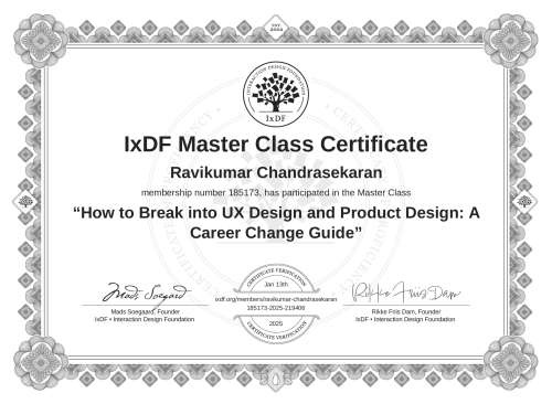 How to Break into UX Design and Product Design: A Career Change Guide certificate