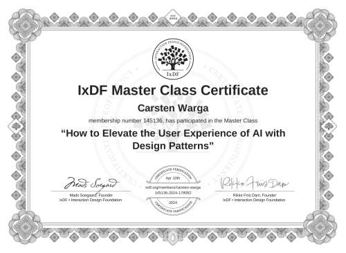 How to Elevate the User Experience of AI with Design Patterns certificate