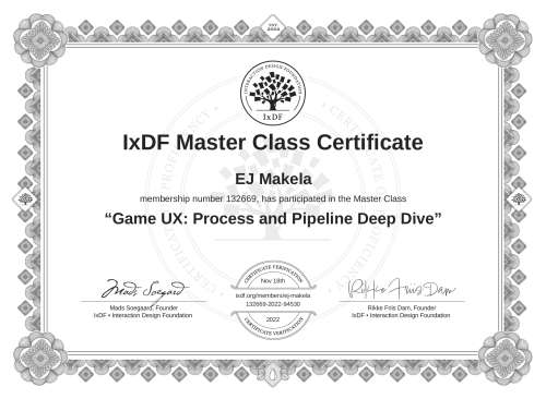 Game UX: Process and Pipeline Deep Dive certificate