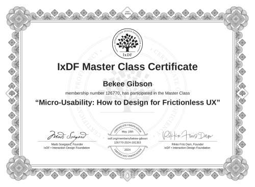 Micro-Usability: How to Design for Frictionless UX certificate