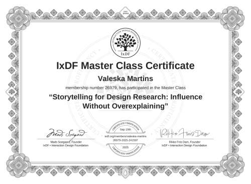 Storytelling for Design Research: Influence Without Overexplaining certificate