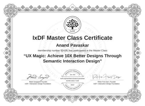 UX Magic: Achieve 10X Better Designs Through Semantic Interaction Design certificate
