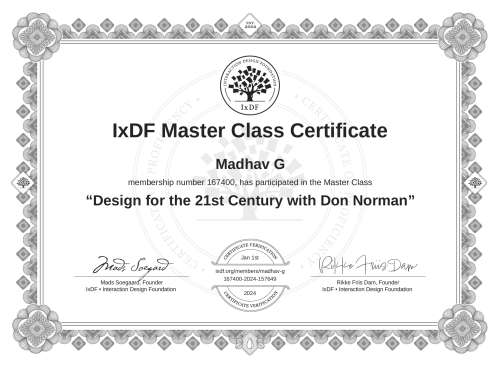 Design for the 21st Century with Don Norman certificate