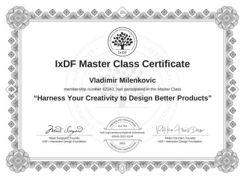 Harness Your Creativity to Design Better Products certificate