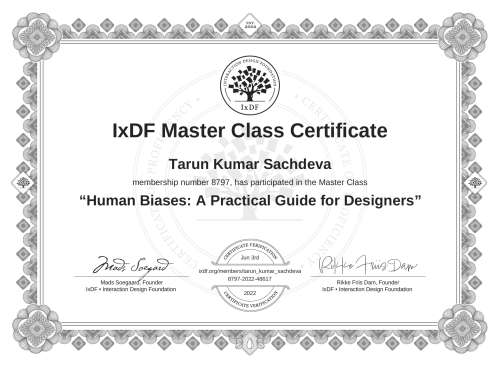 Human Biases: A Practical Guide for Designers certificate