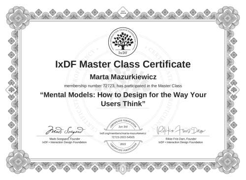Mental Models: How to Design for the Way Your Users Think certificate