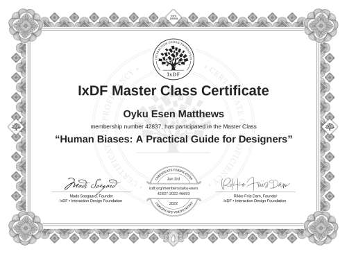 Human Biases: A Practical Guide for Designers certificate