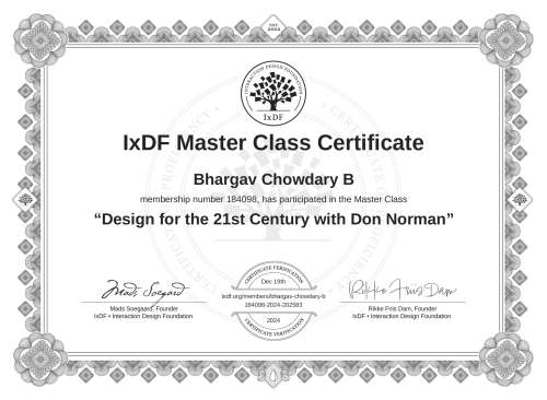 Design for the 21st Century with Don Norman certificate
