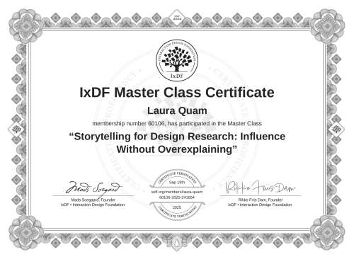 Storytelling for Design Research: Influence Without Overexplaining certificate