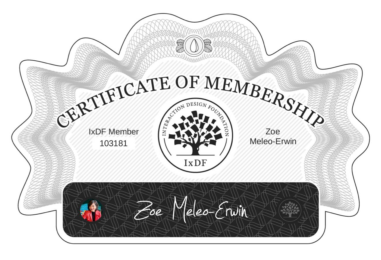 Certificate of Membership – Zoe Meleo-Erwin