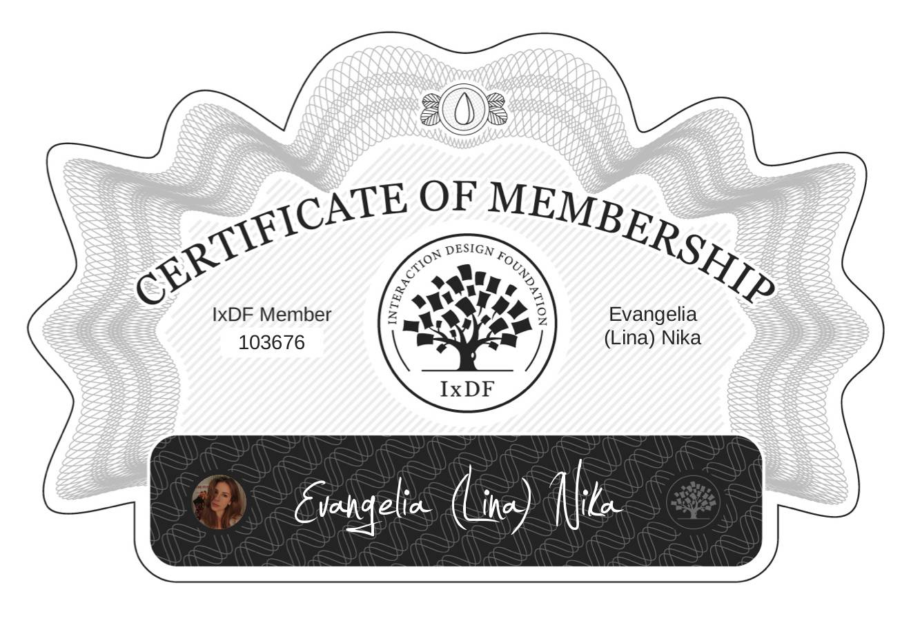 Certificate of Membership – Evangelia (Lina) Nika
