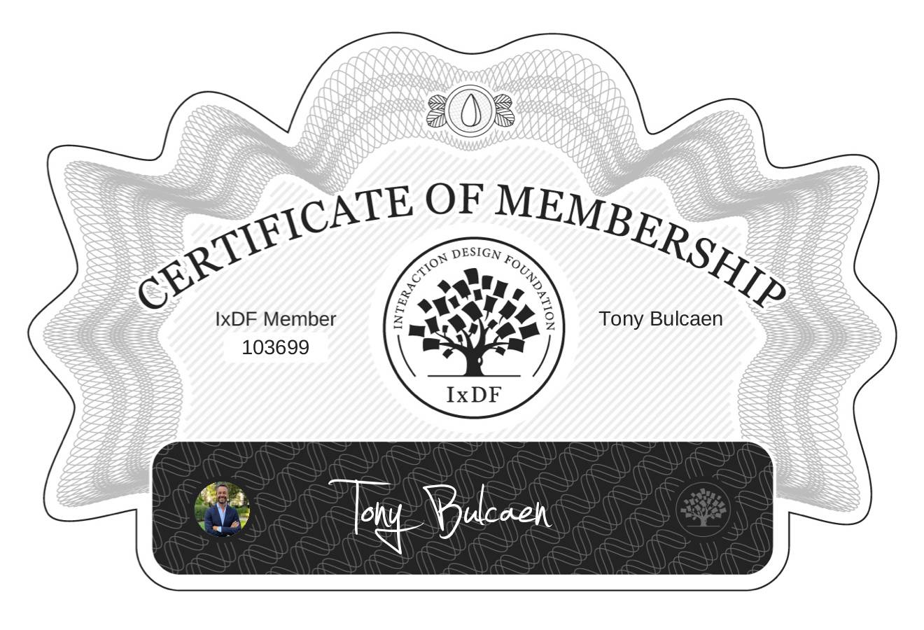 Certificate of Membership – Tony Bulcaen