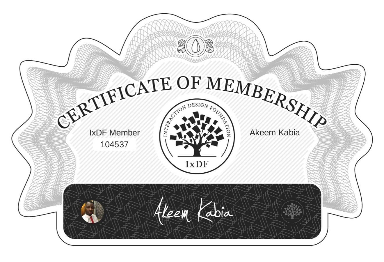 Certificate of Membership – Akeem Kabia