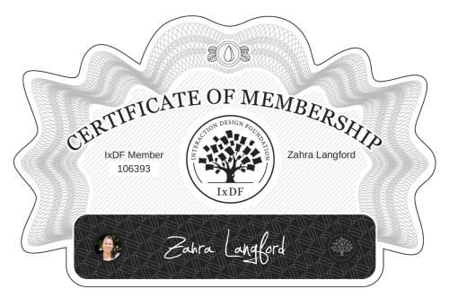 Certificate of Membership – Zahra Langford